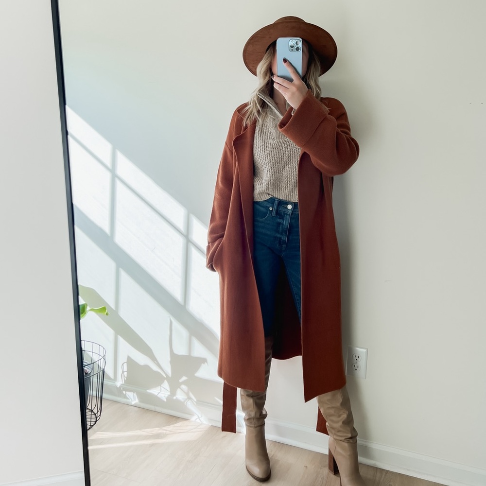 Knit coatigan with waist tie